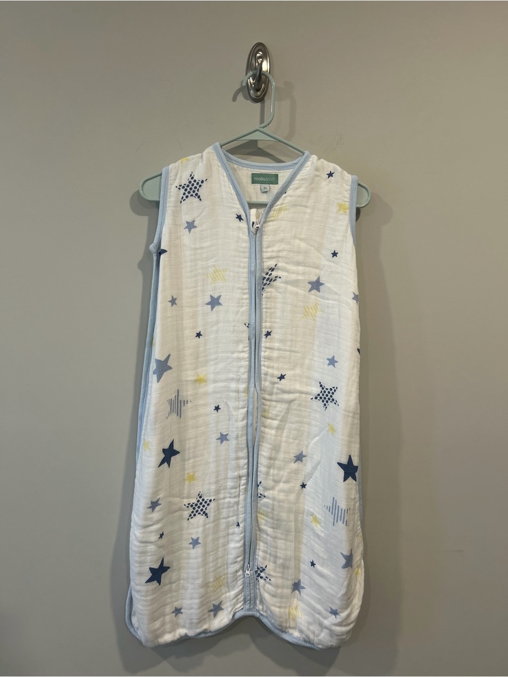 cloud island White Muslin Star Sleep Sack with Light Blue Trim